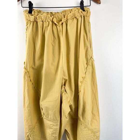 Free People Small Beach Life Mustard Yellow Pants With Eyelet Ruffle Oversized - Picture 5 of 10